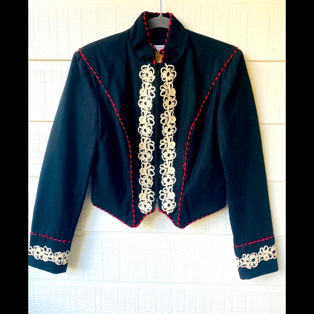 Elegant wool Jacket with Red and White Accents